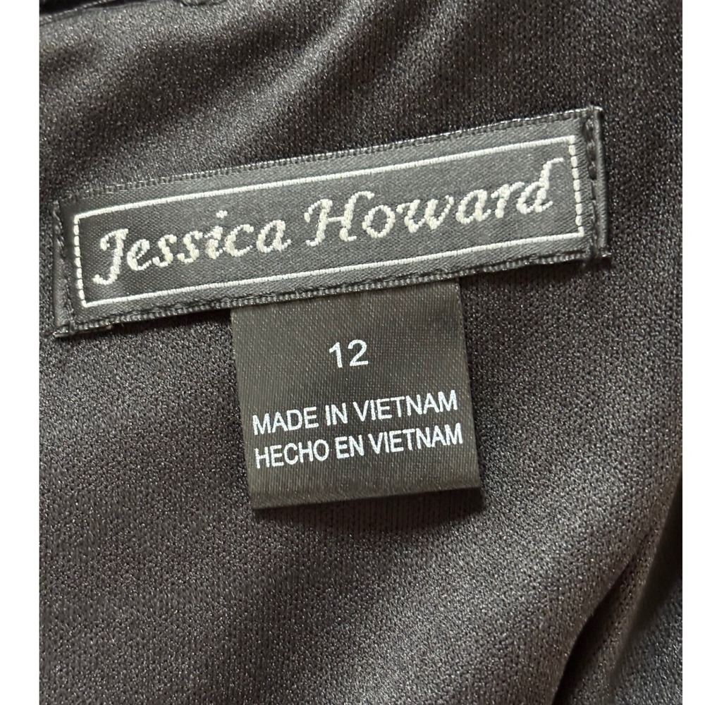 Jessica Howard Womens Tiered Ruffle Party Dress 12 Black Beaded Chiffon Cocktail - Picture 3 of 8